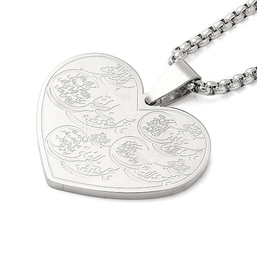 304 Stainless Steel Box Chain Arabic Heart Pendant Necklaces for Women NJEW-M008-02P-1