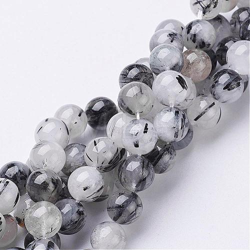 Natural Black Rutilated Quartz Beads Strands G-D295-10mm-1