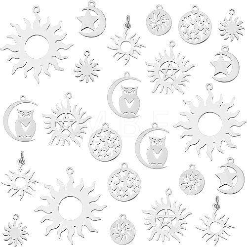 SUPERFINDINGS 32Pcs 8 Style 201/304 Stainless Steel Solar Eclipse Pendants STAS-FH0001-42-1