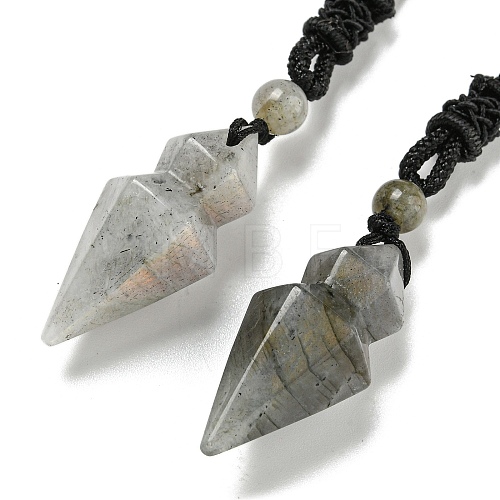 Natural Labradorite Conical Pendulum Pendant Necklace with Nylon Cord for Women NJEW-B106-01F-1