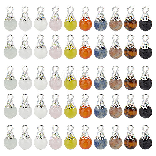 100Pcs 10 Styles Natural Mixed Gemstone Pendants PALLOY-GO00003-1