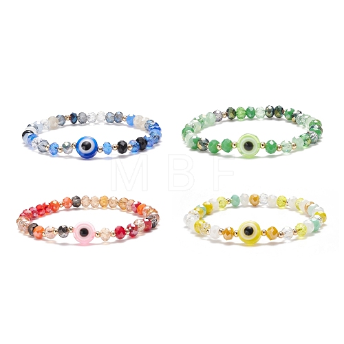 Glass & Resin Evil Eye Beaded Stretch Bracelet for Women BJEW-JB08599-1