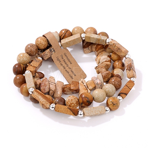 3Pcs Natural Picture Jasper Bead Bracelet  Sets for Men PW-WG3CBCD-04-1