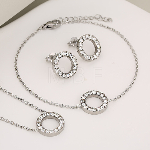 Ring 304 Stainless Steel Rhinestone Pendant Necklaces & Link Bracelets & Stud Earrings Sets WG32AA8-03-1