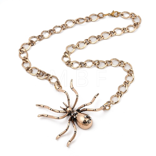 Alloy Crystal Rhiniestone Big Spider Pendant Necklaces for Women Men NJEW-H061-01AG-1