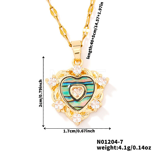 Brass Clear Cubic Zirconia Heart-shaped Pendant Necklaces PR0180-4-1