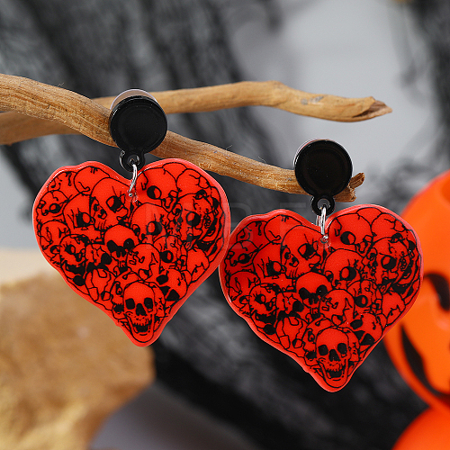 Acrylic Halloween DIY Heart Skull Flame Stud Earrings Collection FU5033-4-1