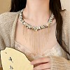 Natural Shell Chip Beaded Alloy Chain Tassel Bib Necklaces for Women WG291D5-01-3