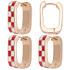 4 Pairs Rectangle with Tartan Pattern Alloy Enamel Hoop Earrings EJEW-SC0002-26B-1