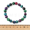 Dyed & Heated Natural Tiger Eye & Brass Round Beaded Stretch Bracelets for Women Men BJEW-JB13933-4