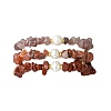 3Pcs 3 Styles Natural Mixed Gemstone Chip & Cultured Freshwater Pearl Beaded Stretch Bracelets Set for Women BJEW-JB13762-07-5