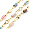 Natural Mixed Gemstone Column & Clear Cubic Zirconia Flat Round Link Chain LS-CHC-G017-01G-1