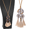 Boho Alloy Spiral and Cotton Tassel Pendant Faux Suede Cord Necklaces WG291DA-01-2