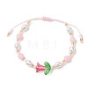 Natural Dyed Yellow Jade & Plastic Imitation Pearl Braided Bead Bracelets for Women BJEW-MZ00308-01-2