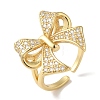 Bowknot Brass Micro Pave Clear Cubic Zirconia Open Cuff Rings for Women RJEW-C098-11G-1