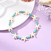 Synthetic Turquoise & Brass Beads Stretch Bracelets for Women Men BJEW-JB13877-03-1