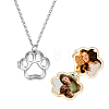 2Pcs 2 Colors Stainless Steel Paw Print Photo Locket Pendant Necklaces for Women NJEW-NB0001-39-1