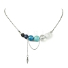 Natural Apatite & Lapis Lazuli & Lava Rock & Quartz Crystal Round Graduated Beaded Pendant 304 Stainless Steel Cable Chain Necklaces for Women NJEW-TA00242-02-2
