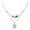 Chakra Gemstone Chip Beaded & Alloy Sun Moon Star Planet Pendant Brass Cable Chain Necklaces for Women NJEW-JN05794-4