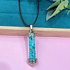 Zinc Alloy with Glass Hexagonal Bottle with Inner Synthetic Turquoise Chips Pendant Black PU Leather Cord Necklaces ZW0534-7-1