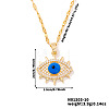 Elegant Brass Full Crystal Rhinestone Blue Evil Eye Pendant Dapped Chain Necklaces EB9667-3-1