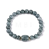 Natural Myanmar Jade Round and Carved Barrel Beaded Stretch Bracelets BJEW-Q100-04-1
