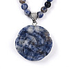 Natural Blue Spot Jasper 4.5mm Round Beaded Flower Pendant Necklaces NJEW-T016-04D-4