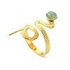 Natural Gemstone Snake 304 Stainless Steel Cuff Open Rings for Women RJEW-JR01068-4