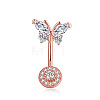 Brass Clear Cubic Zirconia Butterfly Curved Barbell Belly Rings WG440FB-03-2