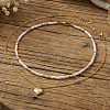Stainless Steel Heart Pendant White Glass Seed Beaded Double Layer Necklaces CO2077-1-3