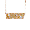 Brass Micro Pave Clear Cubic Zirconia Bubble Word LUCKY Pendant Necklaces FS-WGCB7F4-01-2
