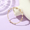 Herringbone Wire-Wrapped Shell Pearl Brass Cuff Bangles BJEW-JB14036-1