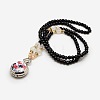 Mixed Styles Long Black Glass Beaded Openable Printed Porcelain Alloy Quartz Pocket Watch Flat Round Pendant Necklaces WACH-M037-M-2