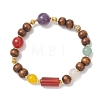 Natural Amethyst & Green Aventurine & Whide Jade & Carnelian & Dyed Malaysia Jade & Wood Beaded Stretch Lucky Bracelets BJEW-JB13291-2