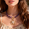 Summer Faux Pearl 304 Stainless Steel Flower Pendant Natural Amethyst Chip Beaded Necklaces for Women WGDF0A1-01-3
