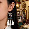 Iron & PU Imitation Leather Teardrop with Butterfly Dangle Earrings WG3DA57-01-1