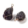 Raw Rough Natural Amethyst Copper Wire Wrapped Big Pendants G-B077-01G-02-2