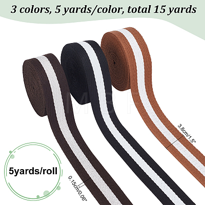 WADORN 15 yards 3 colors Ethnic Style Flat Polycotton Stripe Ribbon OCOR-WR0001-18-1