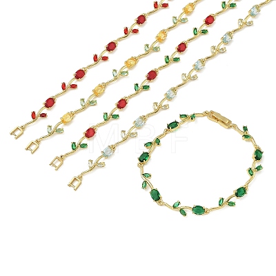 Brass Glass Flower Link Chain Bracelets KK-CBA7DFA-01G-B-1