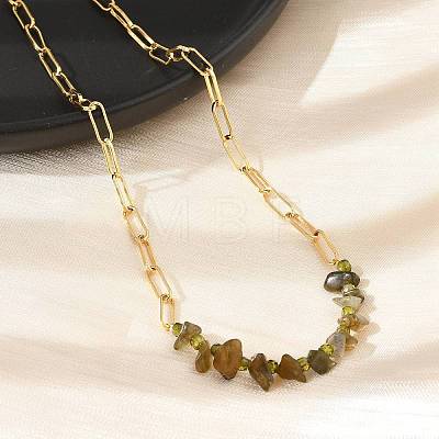 Natural Larvikite Chip Beaded Necklaces NJEW-C070-04G-02-1