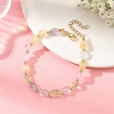 Natural Multi Color Quartz & Brass Nuggets Beaded Bracelets BJEW-JB14230-1