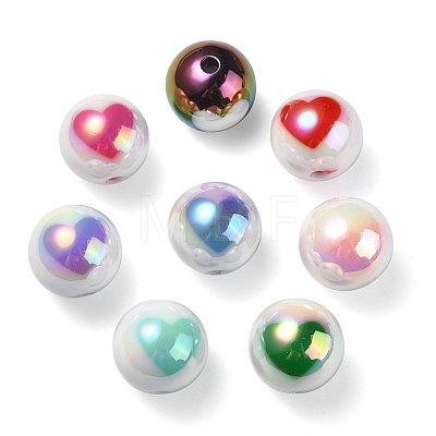 UV Plating Rainbow Iridescent Acrylic Beads OACR-F004-09-1