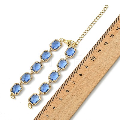 Brass Glass Rectangle Link Bracelet Making AJEW-JB01649-1