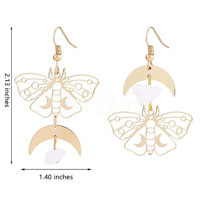 Alloy Moth with Natural Quartz Crystal Beaded Long Dangle Earrings JE985A-1
