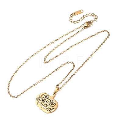 Halloween 304 Stainless Steel Hollow Floral Pumpkin Pendant Cable Chain Necklaces for Men Women NJEW-K308-09G-1