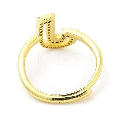 Mixed Color Enamel Initial Letter Adjustable Ring with Clear Cubic Zirconia RJEW-P045-01G-J-1