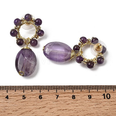 Natural Amethyst Dangle Stud Earrings EJEW-G454-01G-08-1