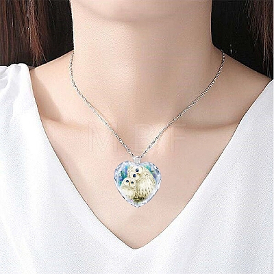 Glass Heart-shaped Necklace PW-WG3CC0F-01-1