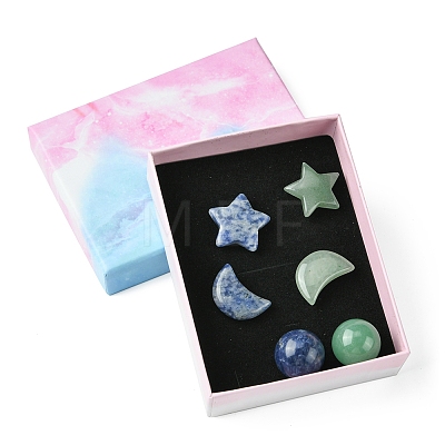 Natural Gemstone Healing Moon & Star & Round Ornaments AJEW-FS0001-12A-1