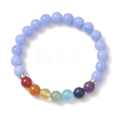 Natural Dyed Blue Lace Agate & Green Aventurine & Dyed Lapis Lazuli & Quartz Crystal & Red Aventurine & Carnelian & Dyed Quartz & Amethyst Beads Stretch Bracelets for Women BJEW-JB12934-01-1